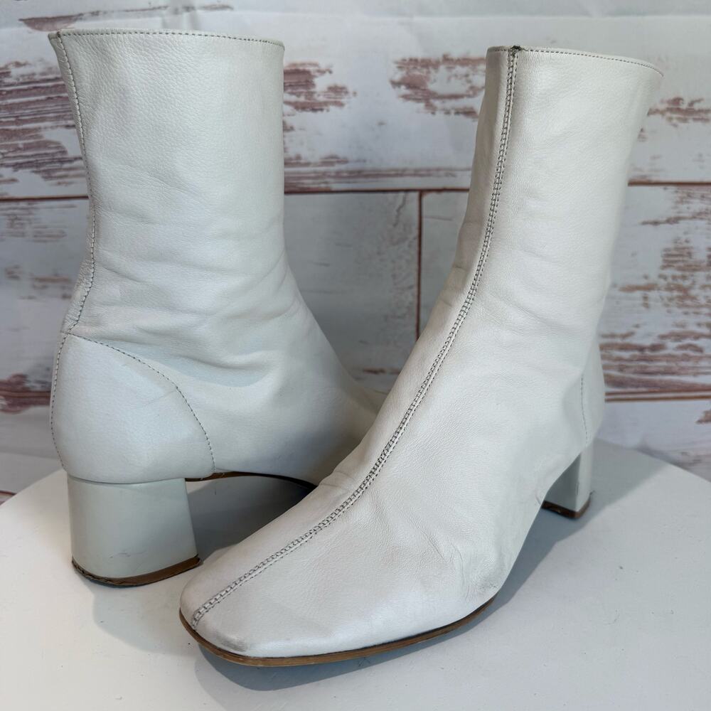 Zara Ivory Block Heel Square Toe Ankle Sock Booties Size 9.5 US/40EU